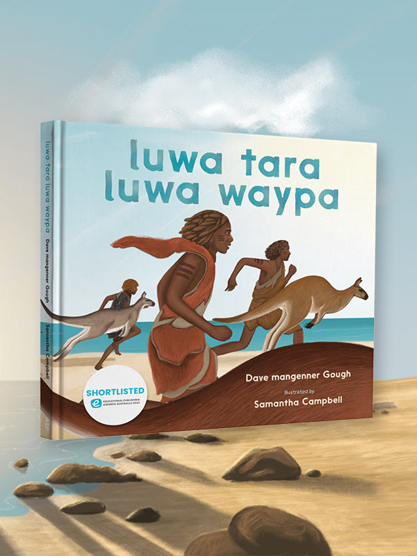 Children's book luwa tara luwa waypa book cover picturing men and kangaroos
