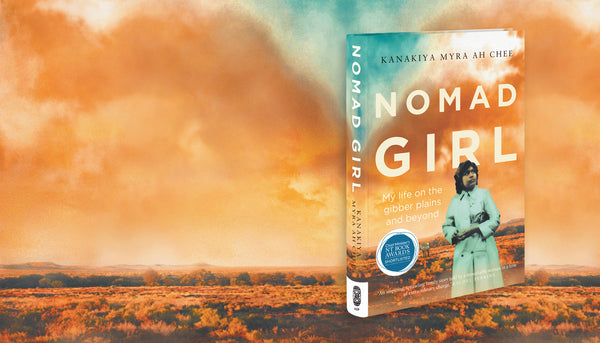 Nomad Girl book cover with award medallion for Shortlisting at NT book awards