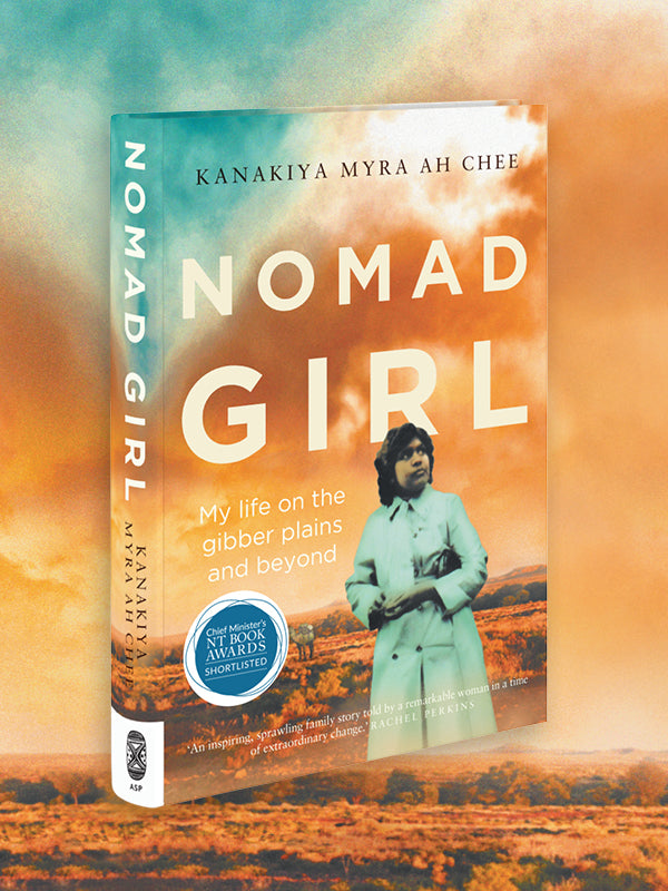 Nomad Girl book cover with award medallion for Shortlisting at NT book awards